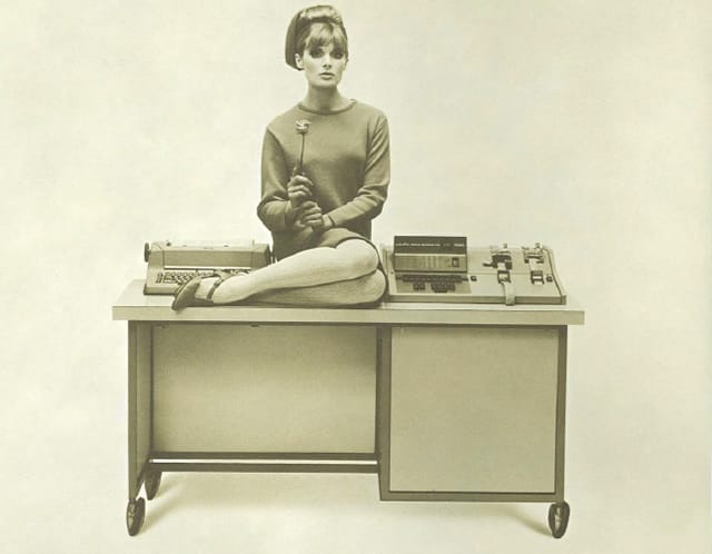 A “personal computer” in 1964. Still not for mainstream use, but here’s an ad marketed to engineers “who have to rely on manual trial and error, intuition, experience, or rule of thumb because more thorough mathematical analysis is too complicated, costly and time consuming.” (Source: Computer History Museum)