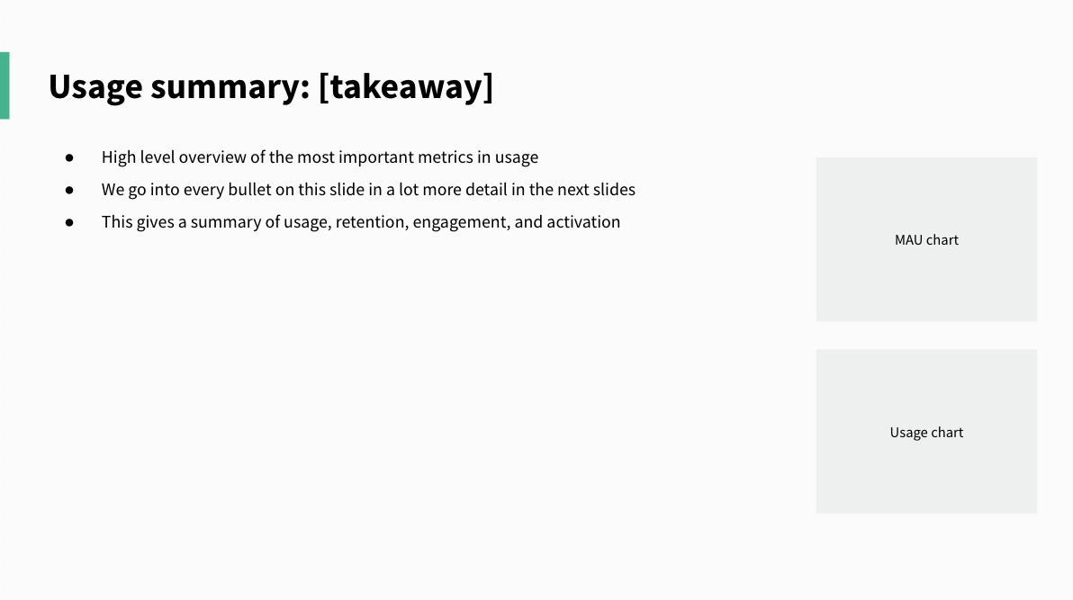 startup board deck template - product usage summary