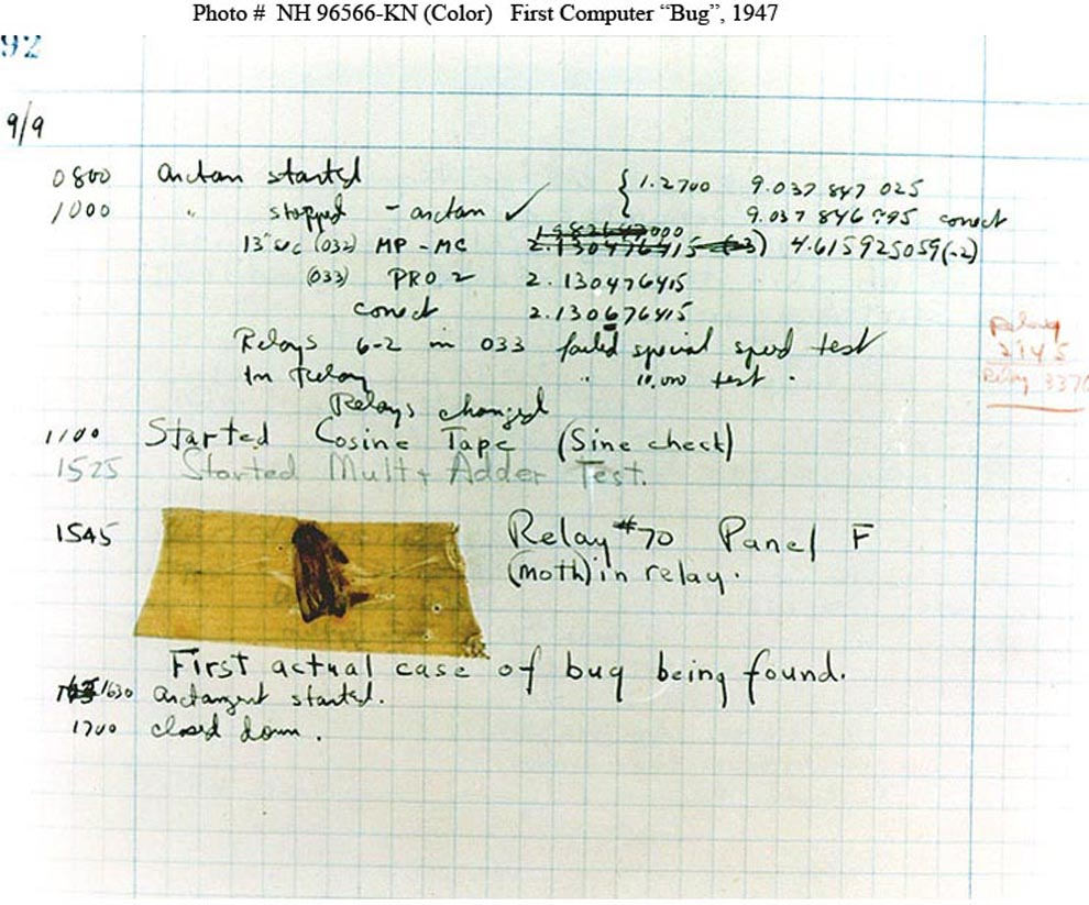 A joke in the logbook: First actual use case of a bug being found - Harvard 1947