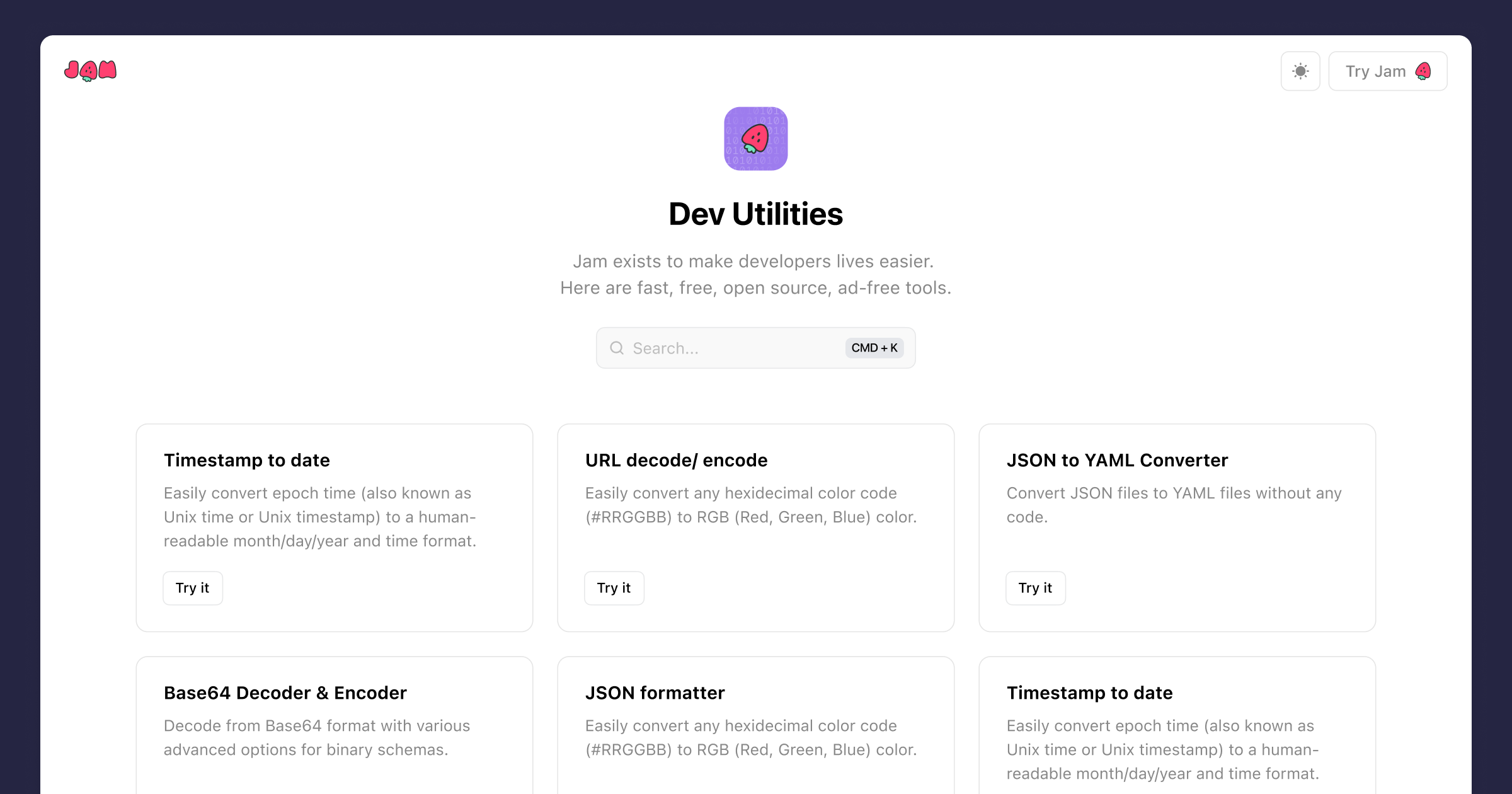 developer tools for every day coding tasks - open-source, free, ad-free