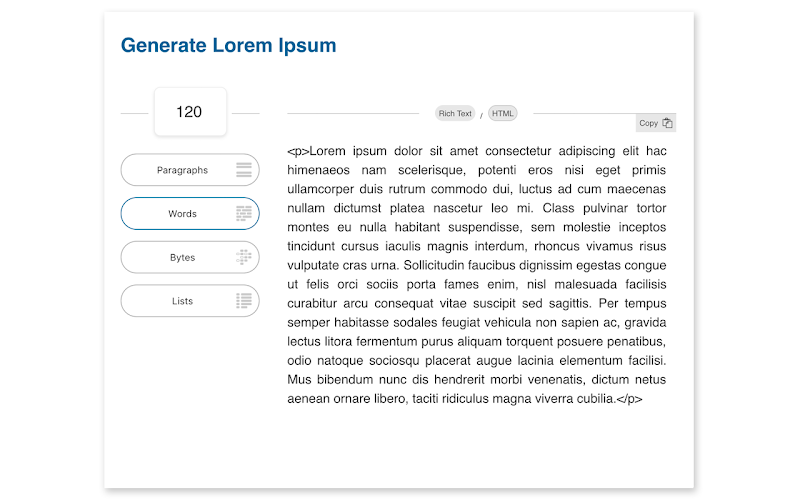 Lorem Ipsum Generator Chrome Extension